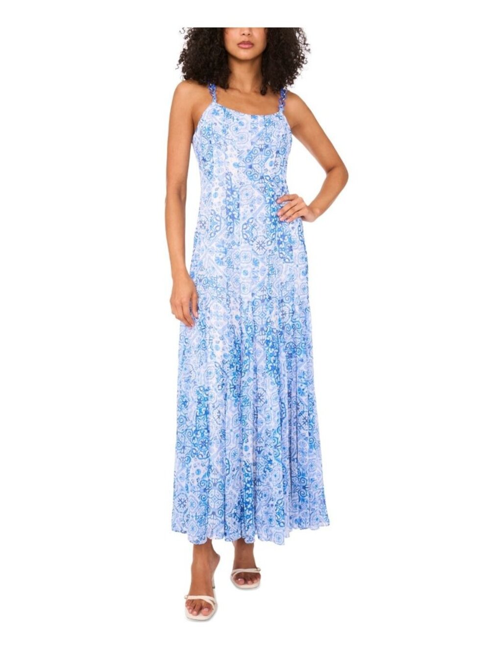 CeCe Women Scoop neck Godet Chainlink-Strap Sleeveless Dress Blue Size 0 $129